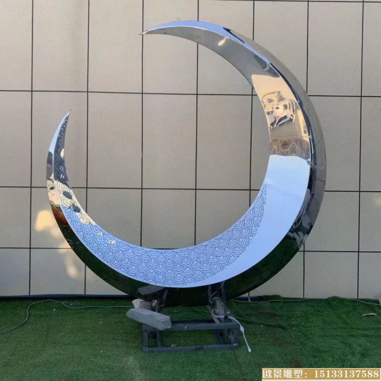 不锈钢半圆月亮雕塑 景观灯光月亮雕塑3